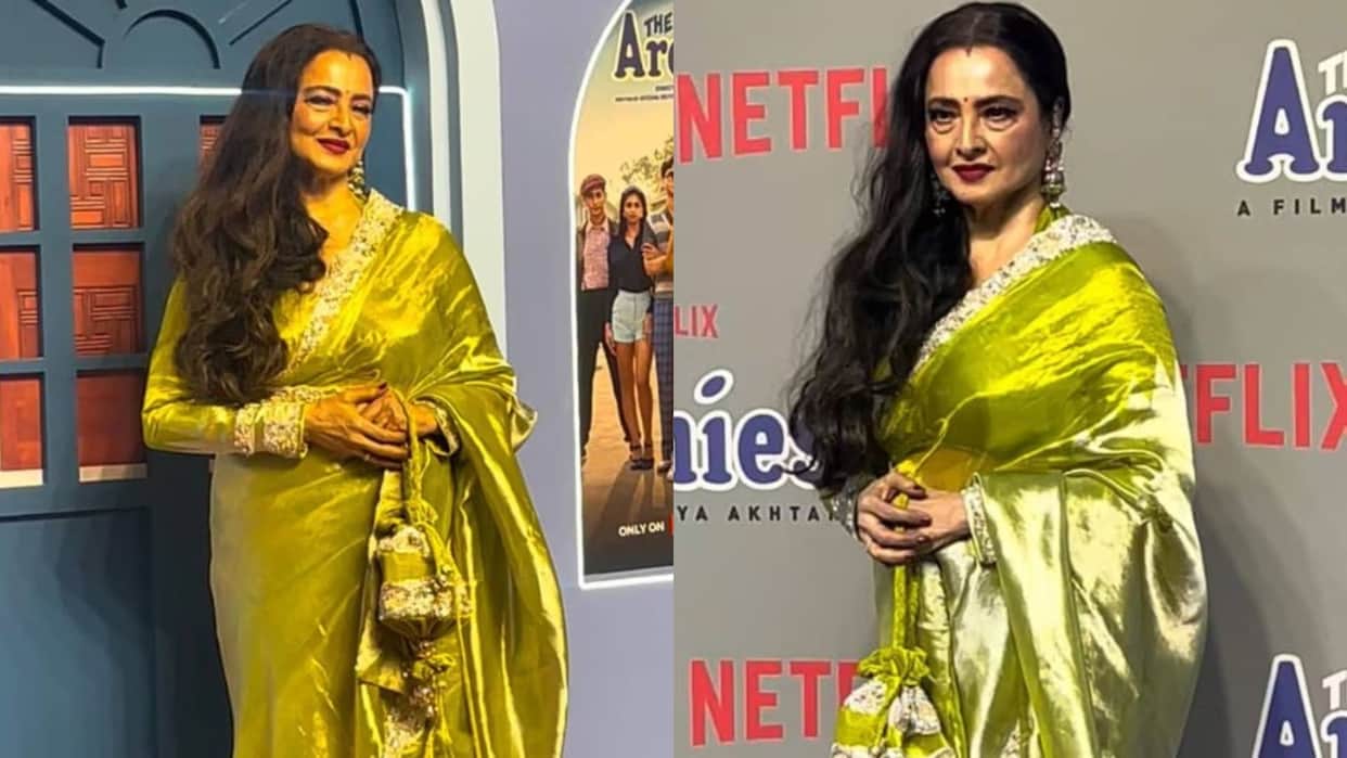 the archies premiere rekha attends amitabh Bachchan Grandson Agastya Nanda Film looks beautiful in Saree
