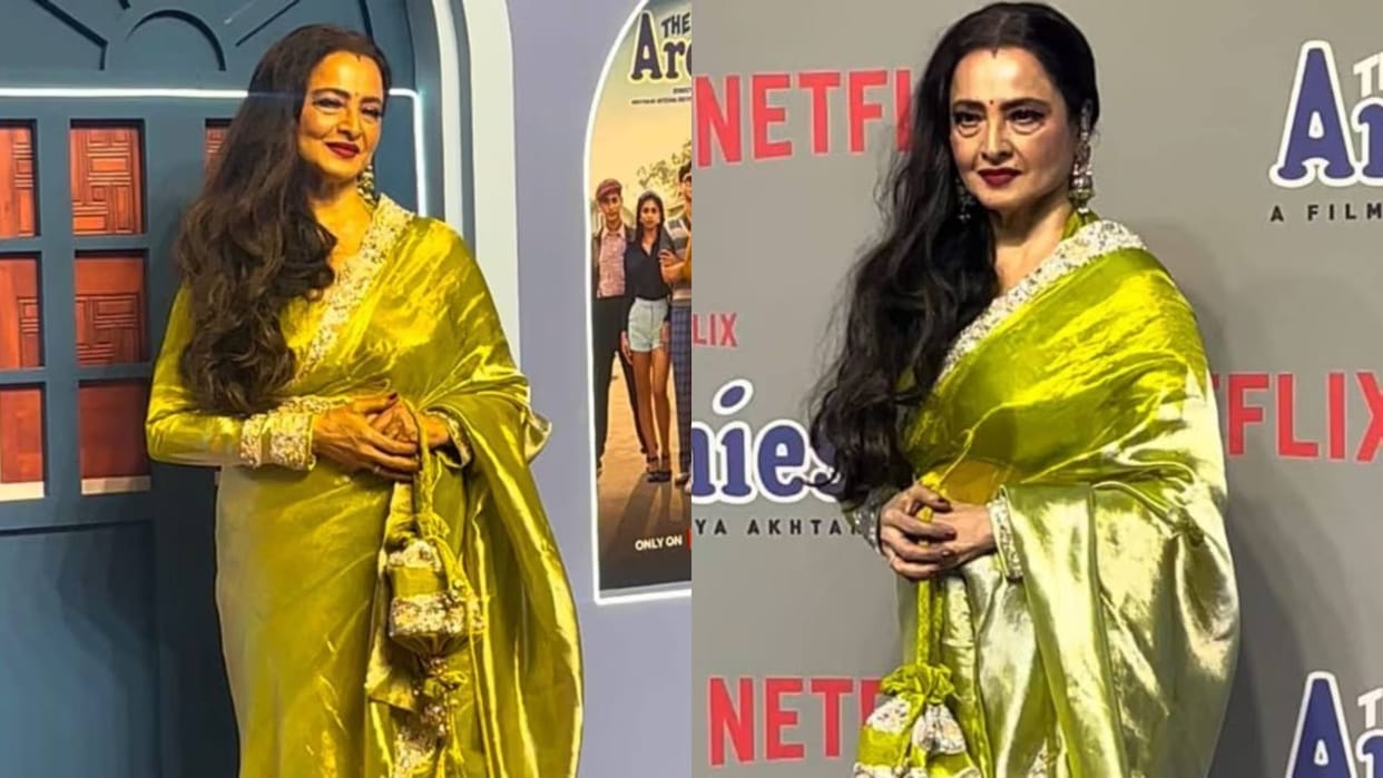 the archies premiere rekha attends amitabh Bachchan Grandson Agastya Nanda Film looks beautiful in Saree