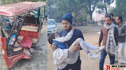 UP Road Accident News Pickup hits e-rickshaw on highway in Lakhimpur many school children injured