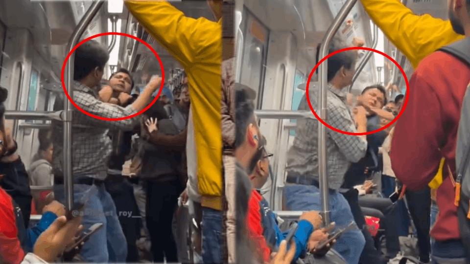 delhi metro viral video scuffle between two passengers for seat in Delhi Metro