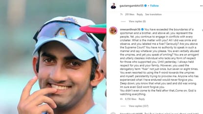 Sreesanth commented on Gautam Gambhir Instagram post asked Are you bigger than the Supreme Court