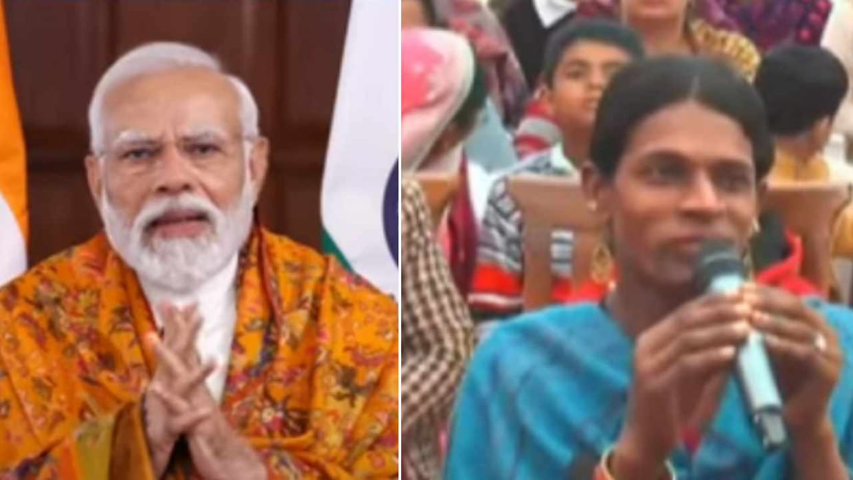 Prime Minister Narendra Modi interacts with Mona from Chandigarh