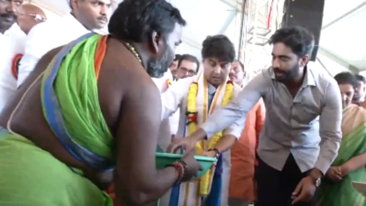 Jyotiraditya Scindia performs bhoomi poojan of the new terminal building at the Rajahmundry Airport
