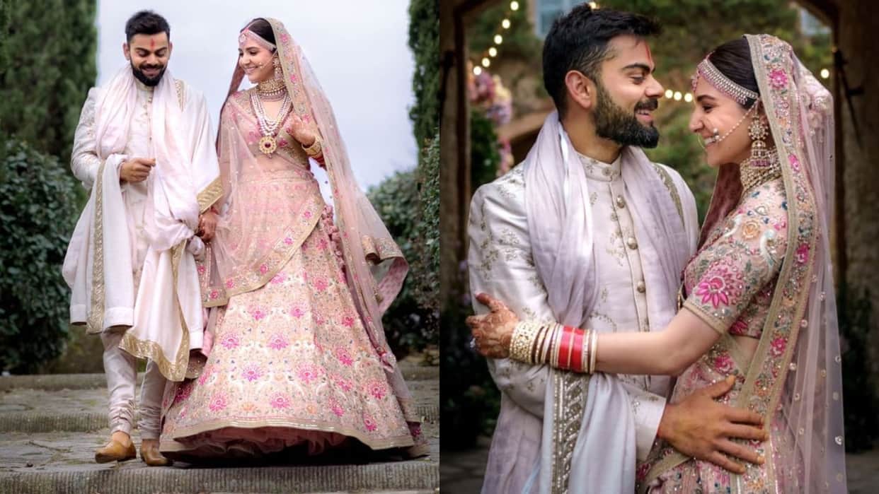 virat kohli and anushka sharma wedding anniversary wedding lehenga of Anushka sharma
