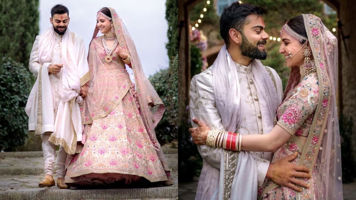 virat kohli and anushka sharma wedding anniversary wedding lehenga of Anushka sharma