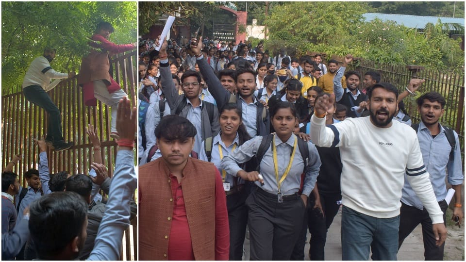 Students broke the lock of the university climbed the gate and demonstrated