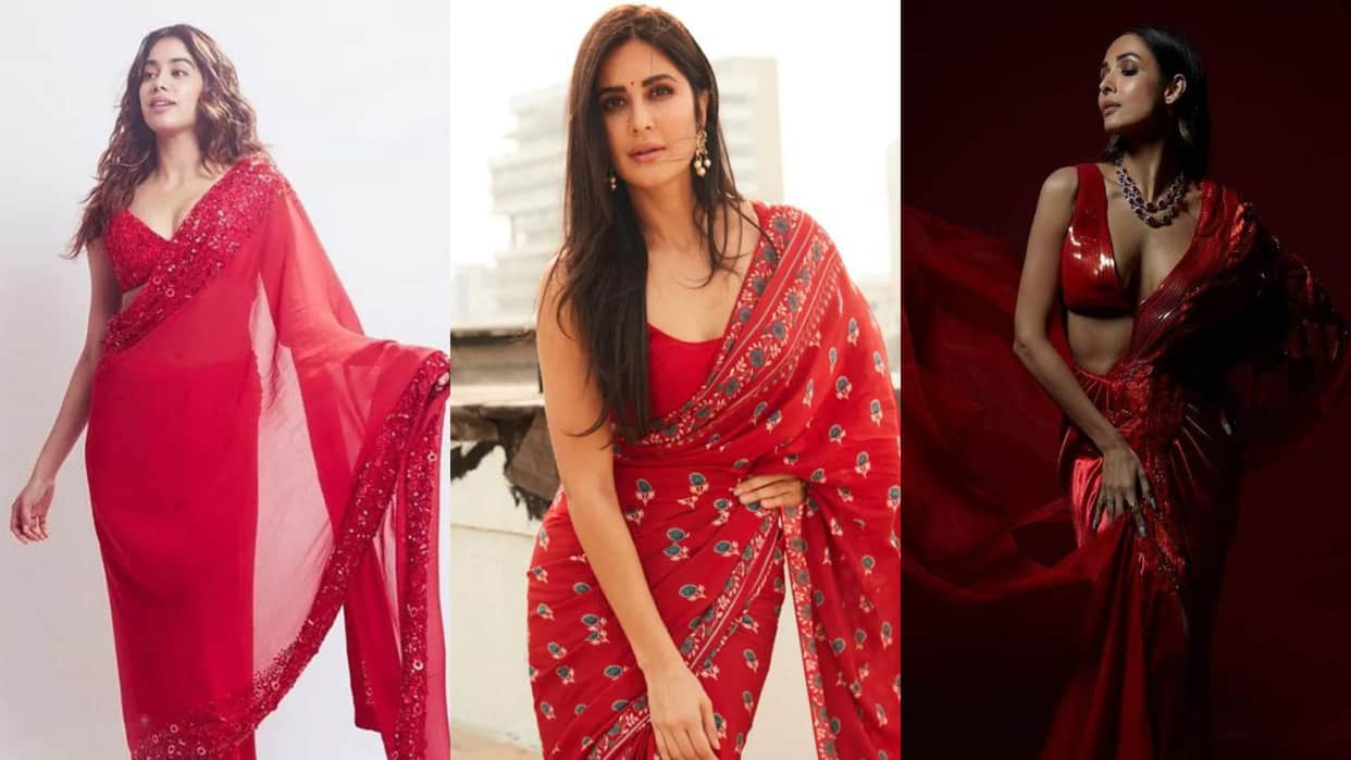 Christmas 2023 trendy red saree for Christmas party