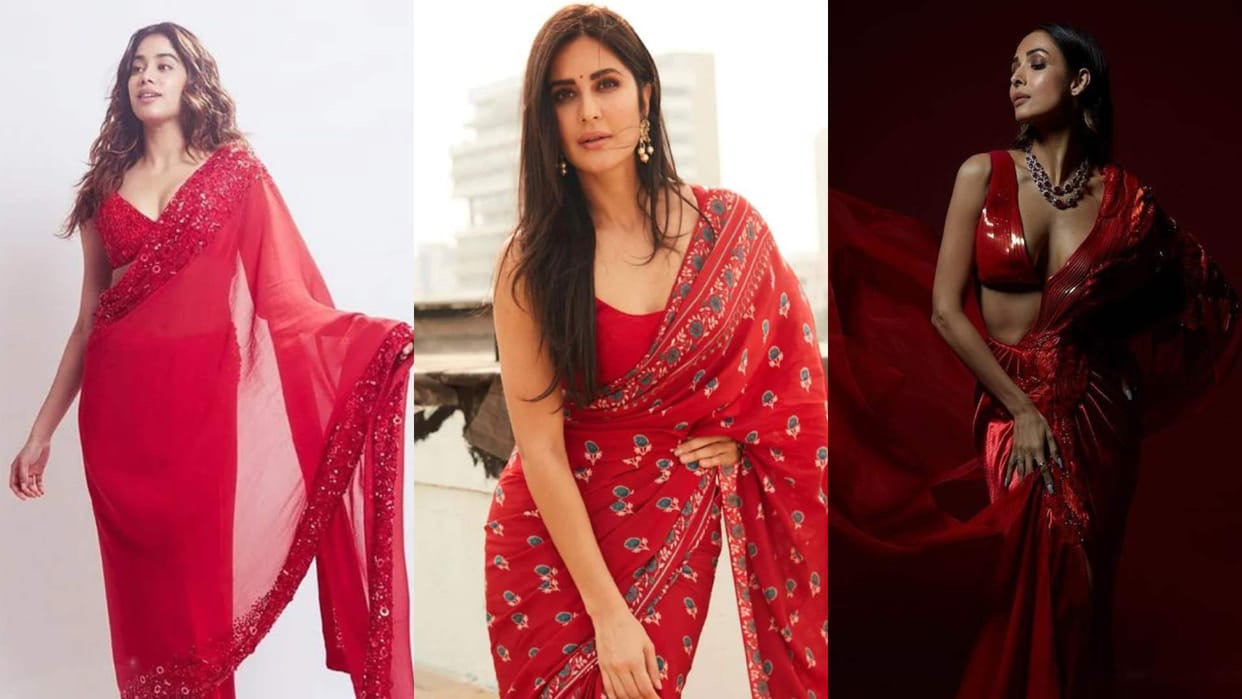 Christmas 2023 trendy red saree for Christmas party