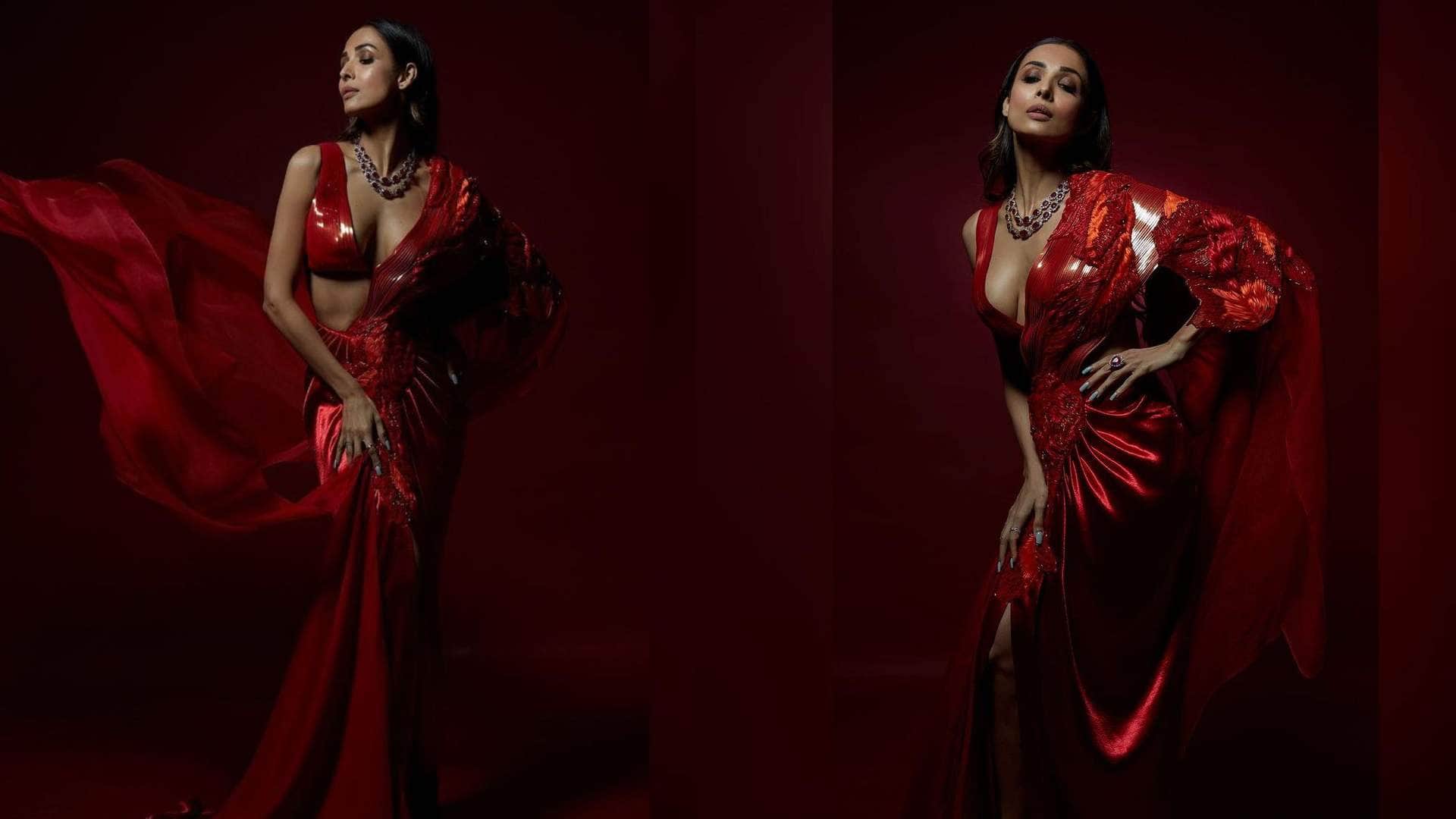 Christmas 2023 trendy red saree for Christmas party