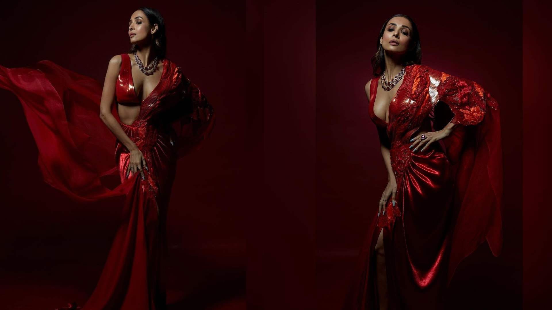 Christmas 2023 trendy red saree for Christmas party