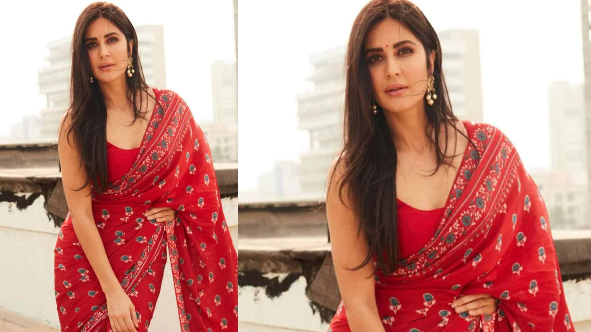 Christmas 2023 trendy red saree for Christmas party