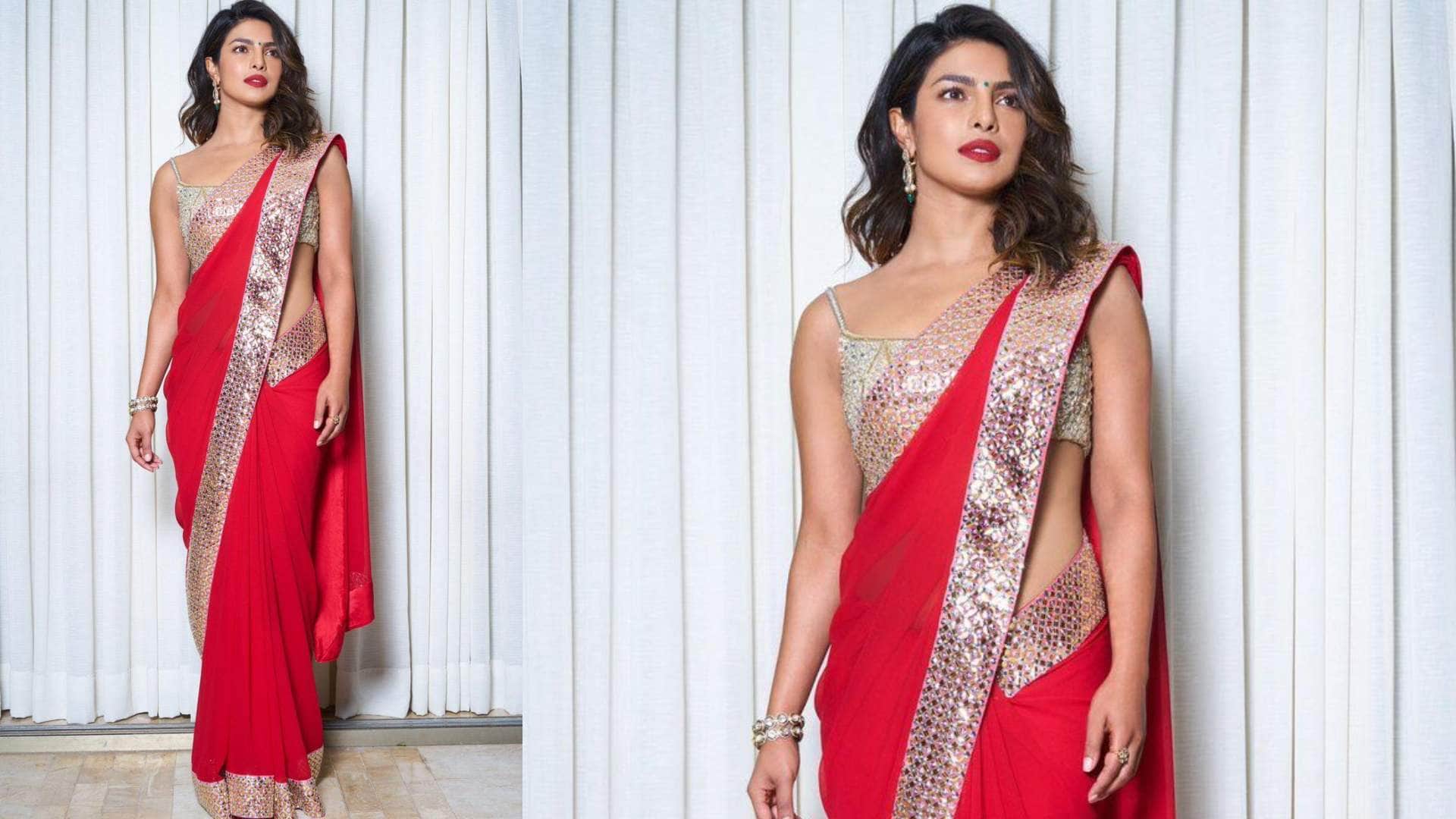 Christmas 2023 trendy red saree for Christmas party