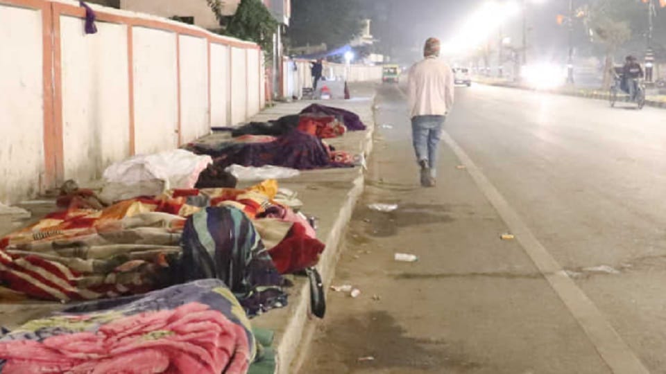 Life shivering on the ground at the bus stand in haldwani