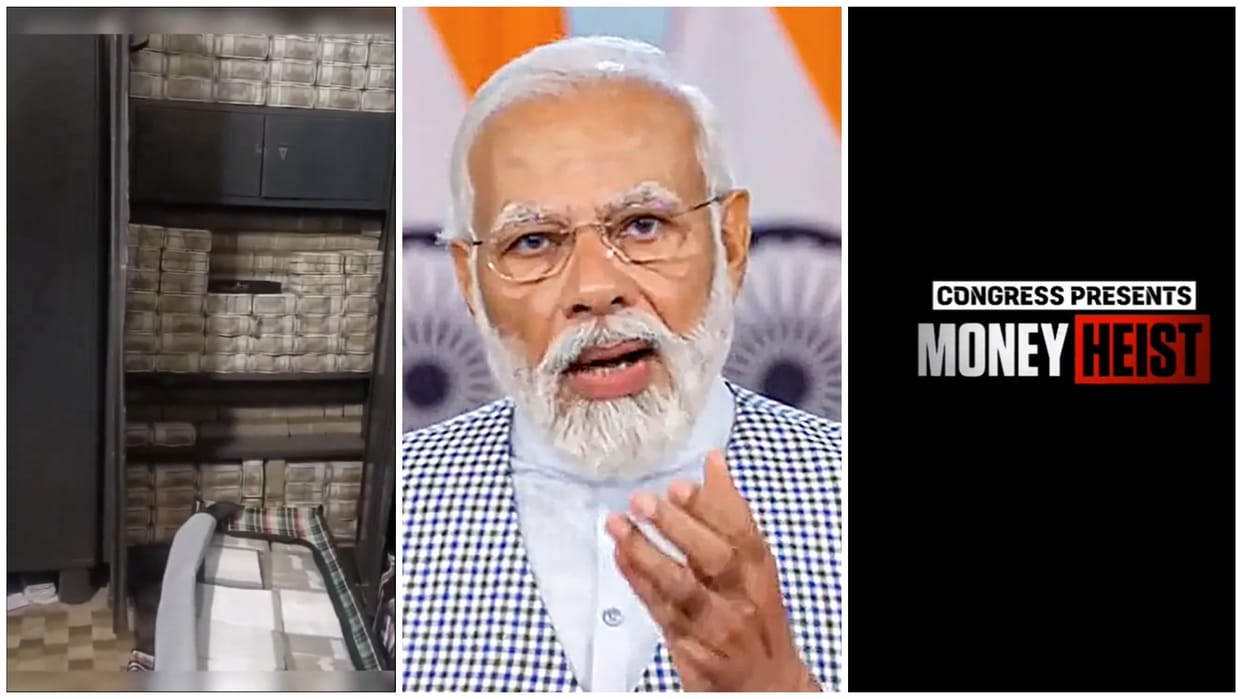 PM Narendra Modi jibe at Congress Rahul Gandhi shares edited Video Money Heist Reference Dhiraj Prasad Sahu IT