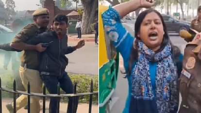 प्रदर्शनकारियों को लेकर जाती पुलिस