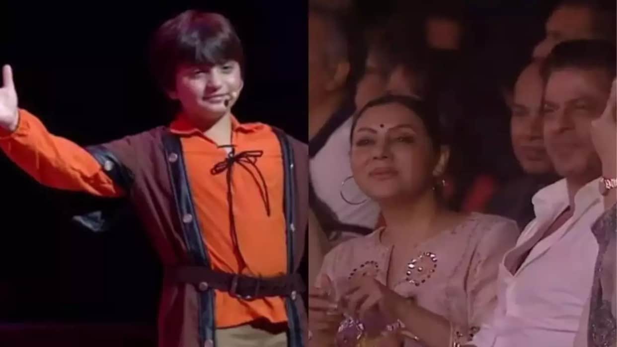 abram khan perform shahrukh khan signature pose on dhirubhai ambani international school annual day function