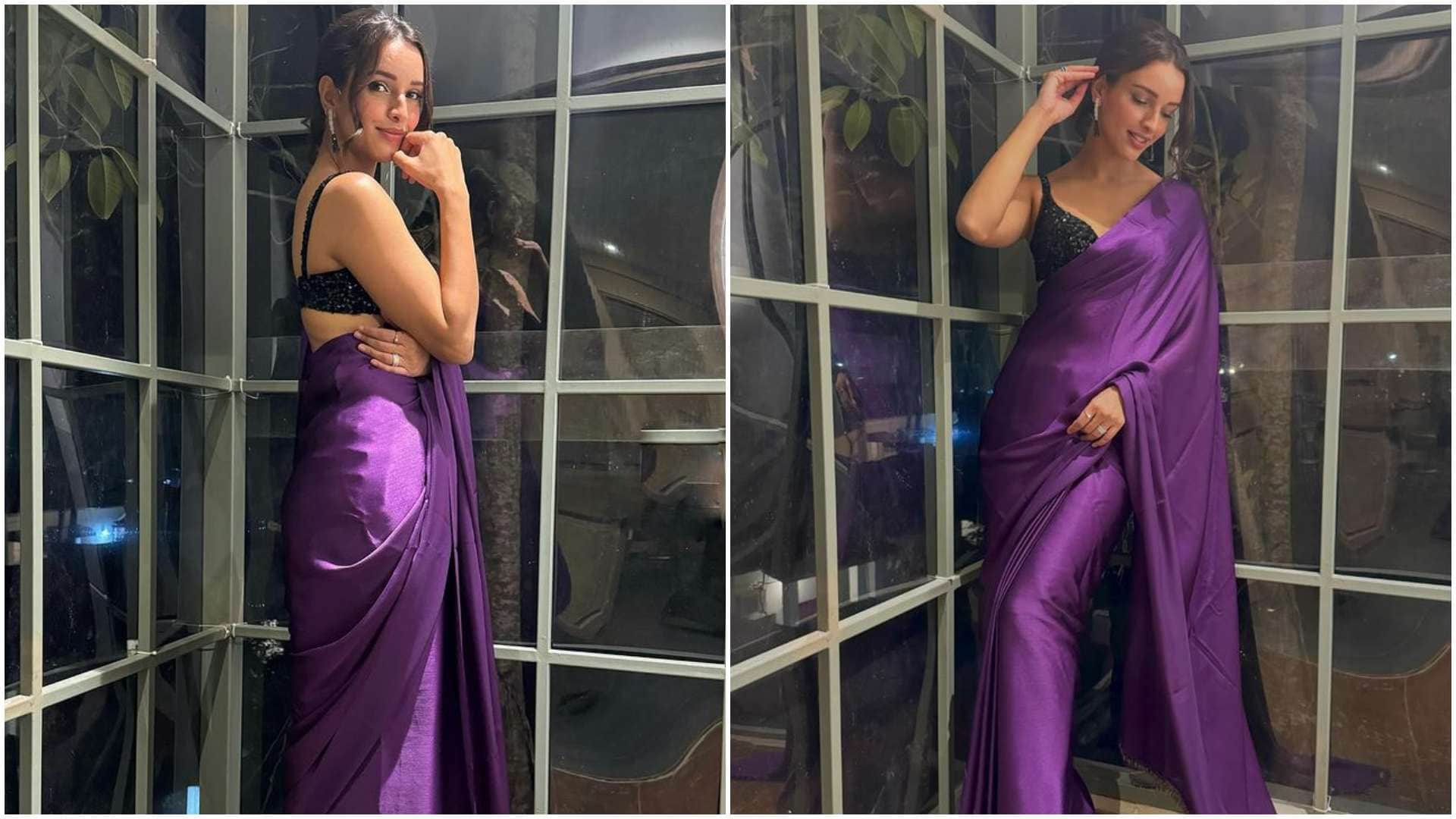 Animal actress Triptii Dimri Posted PhotoS in Purple Saree and now fans calling her Bhabhi 2