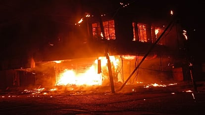 Punjab and Sindh Bank and textile showroom burnt to ashes in Aligarh