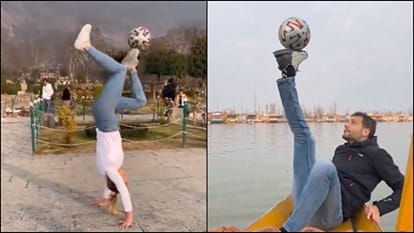freestyle footballer Patrick Bauer and Aguska showcased football juggling skills in srinagar kashmir