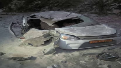 boulders fell on a moving car from the hill on Jari-Malana road, two including the driver injured