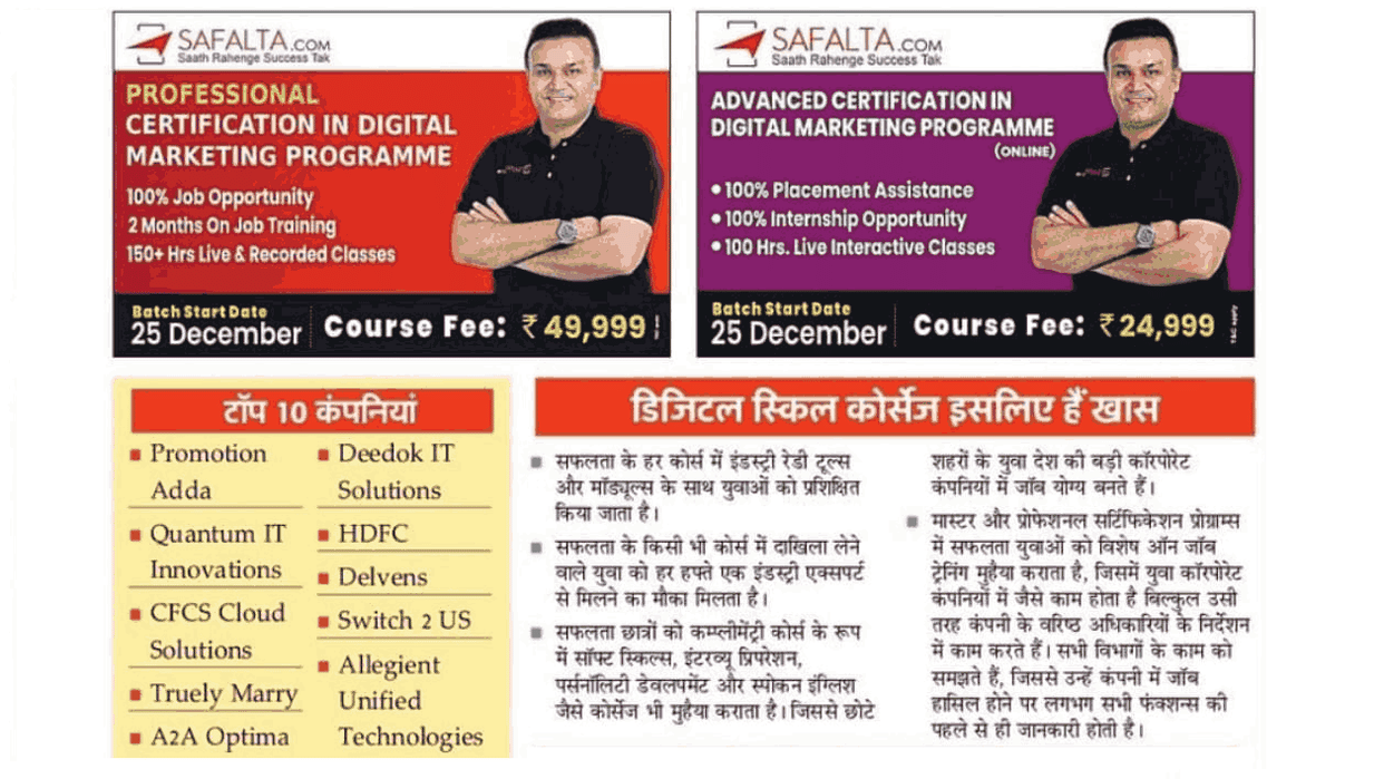 Top 10 companies of 2023 where our students were placed, you also join SAFALTA's JOB READY crash course