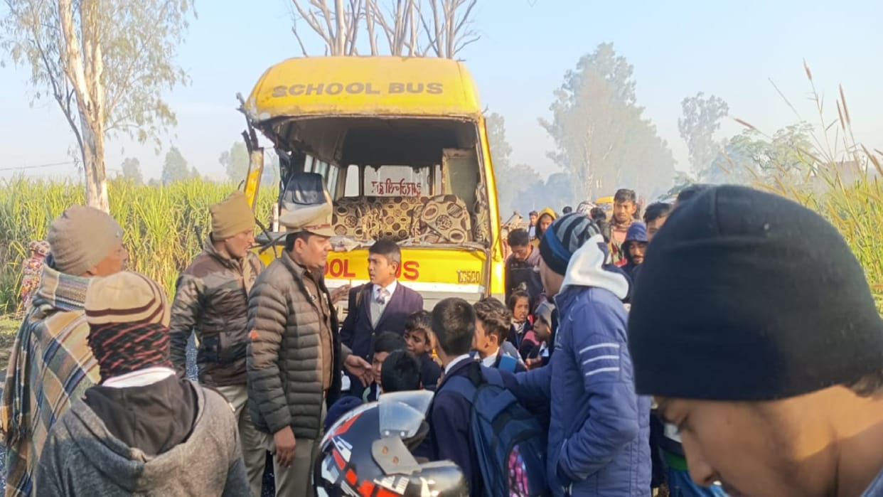 School bus and tractor collide and two children injured in Bijnor