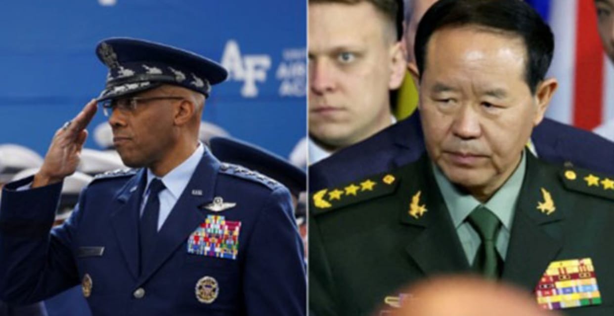 us china top militry generals meeting today while congress ban pentagon using chinese port logistic plateform