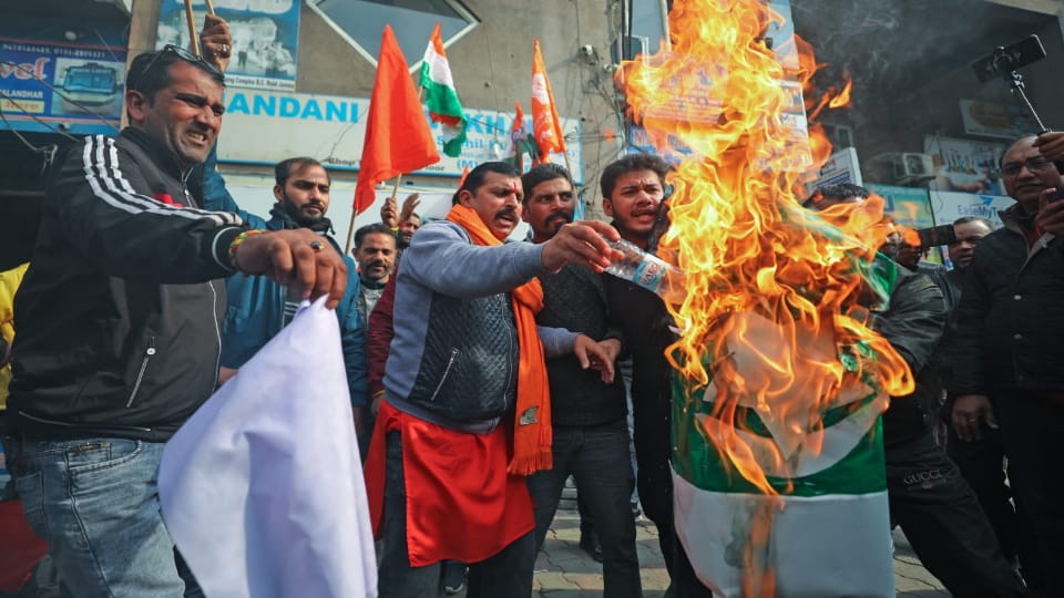 Poonch Terror Attack Protest against terrorist attack in Jammu division Pakistani flags burnt at many places