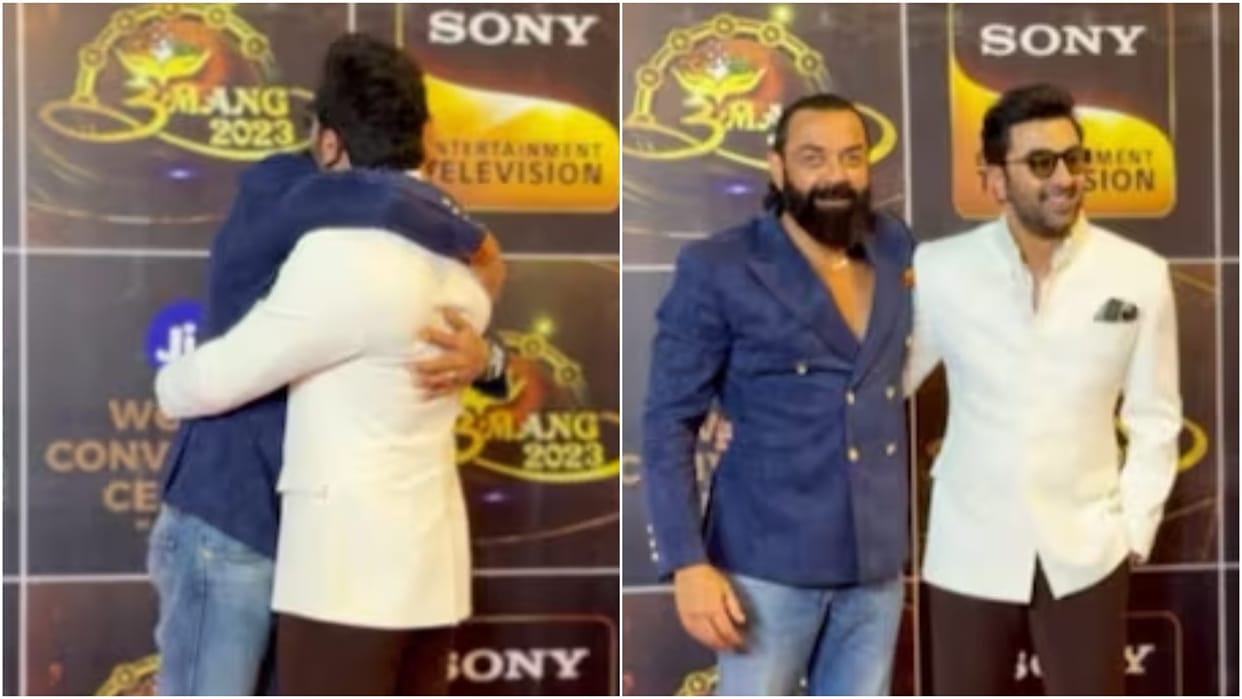Animal Stars Ranbir Kapoor and Bobby Deol Reunite after movie both Stars share Tightest Hug