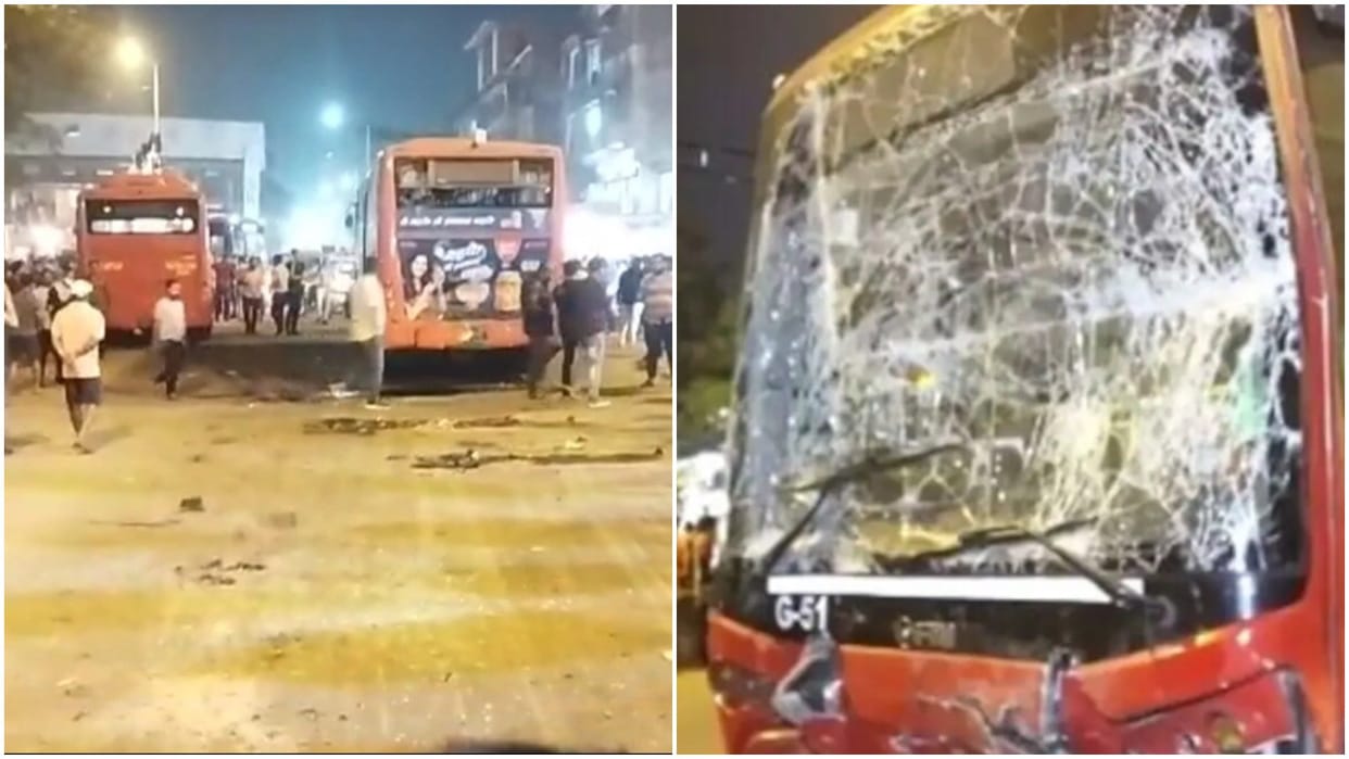 Several injured in Surat as two-wheelers get trapped between buses
