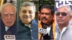 कपिल सिब्बल, कल्याण बनर्जी, धर्मेंद्र प्रधान और दिलीप घोष (फाइल)