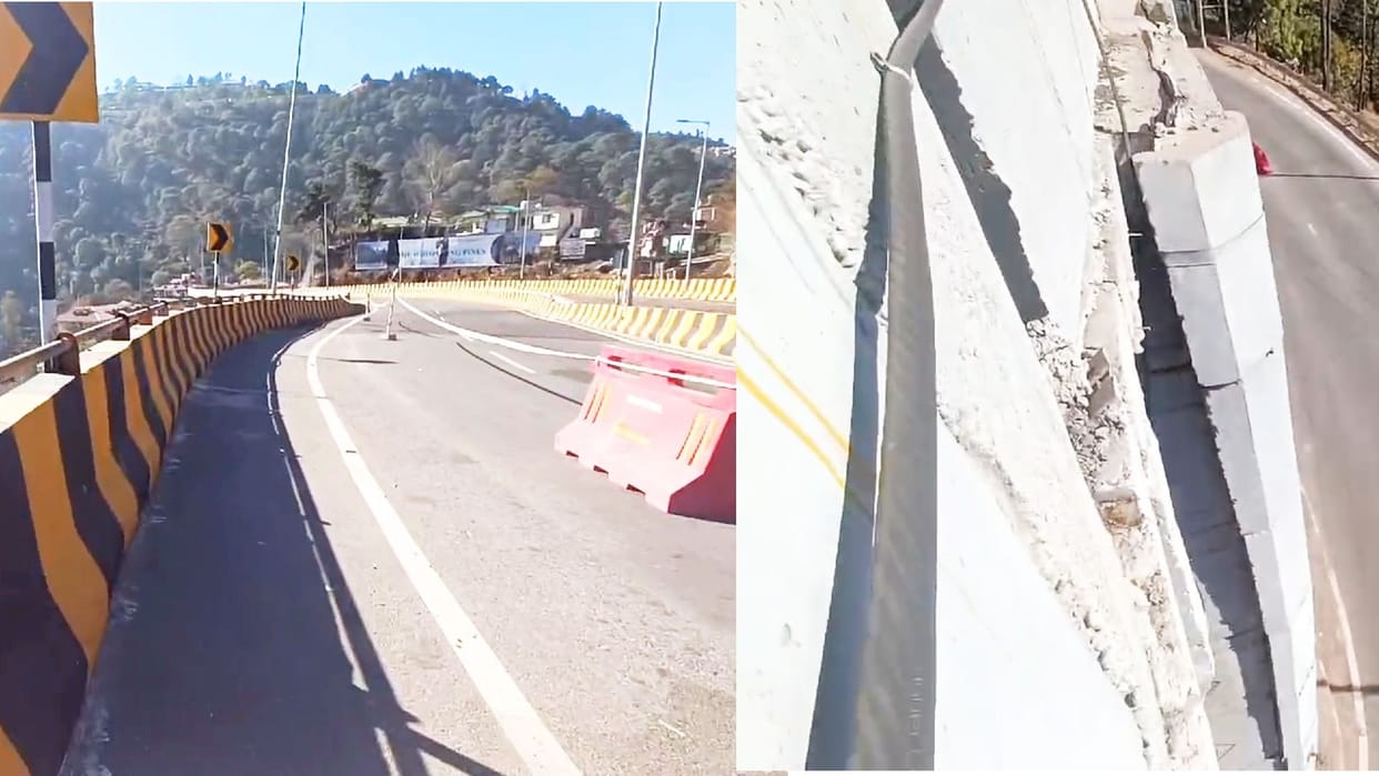 Cracks in Parwanoo Shimla Fourlane flyover traffic stopped by administration