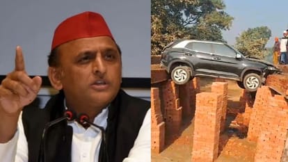 Akhilesh Yadav taungts over the government over Car stuck in culvert in shahjahanpur