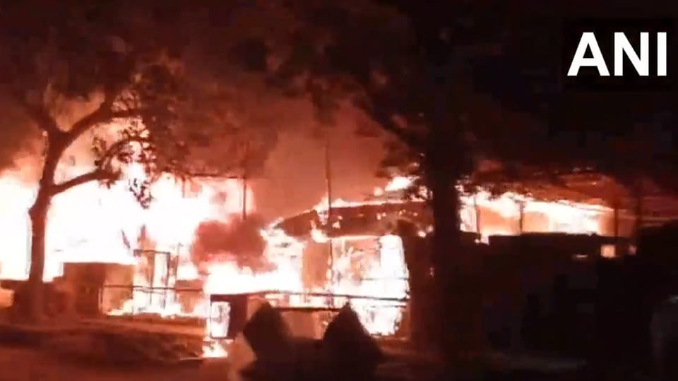 A massive fire broke out in a scrap market near Lucknow's Keshav Nagar area