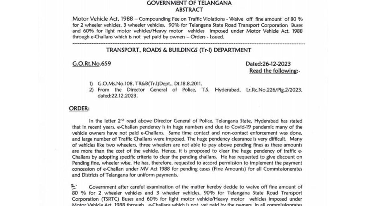 Telanga government is giving huge discounts on paying old challans, know the details