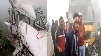 bolero of Naib Tehsildar and school bus collided in Mathura