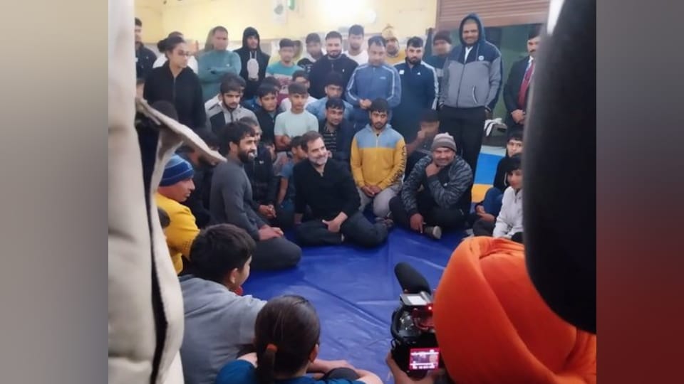 Congress MP Rahul Gandhi Virender Arya Akhara of Jhajjar and interacts with wrestlers including Bajrang Poonia