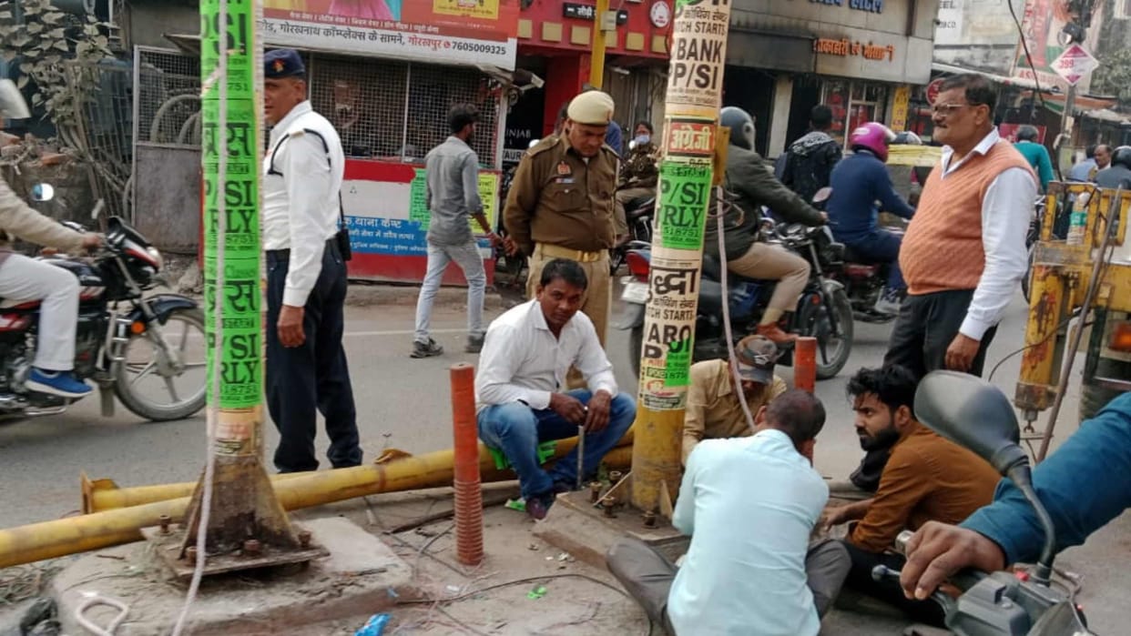 Removed poles being used for occupation in Gorakhpur