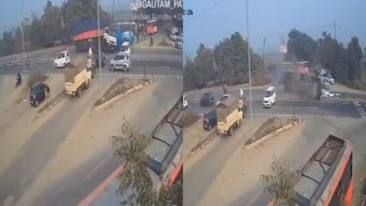 Uncontrolled truck overturns on highway in Bareilly