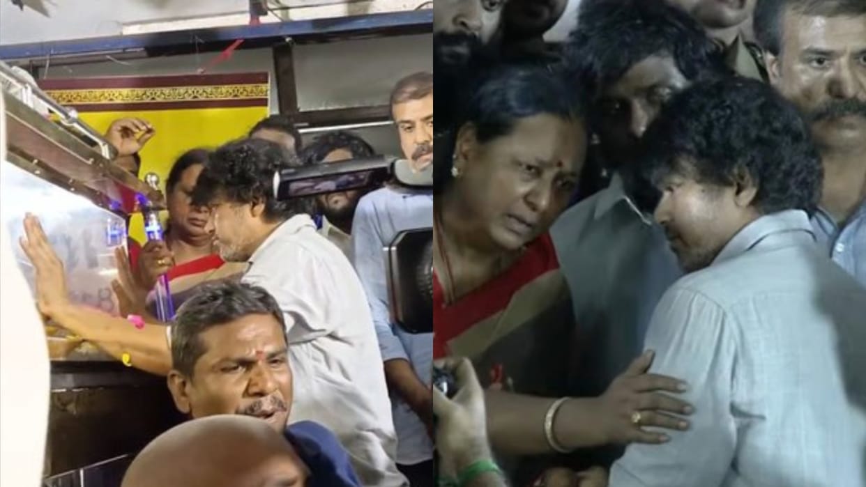 Thalapathy Vijay attacked at Captain Vijayakanth funeral unidentified person throws slipper at him video viral
