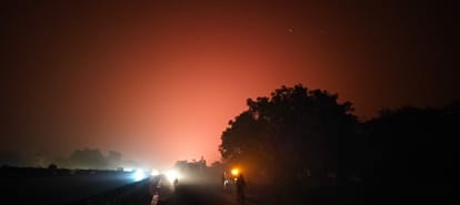 Fire broke out after tanker filled with LPG overturned after colliding with car in varanasi