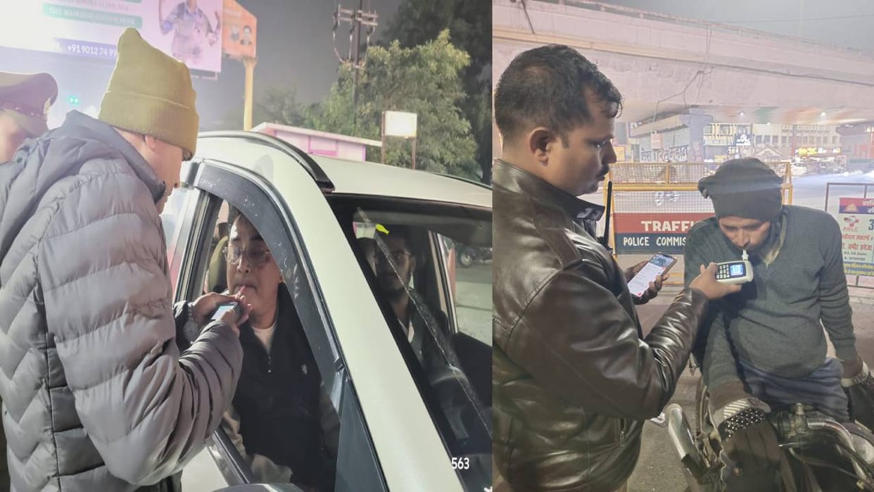 Police issued challans to those driving under influence of alcohol while celebrating New Year in Agra