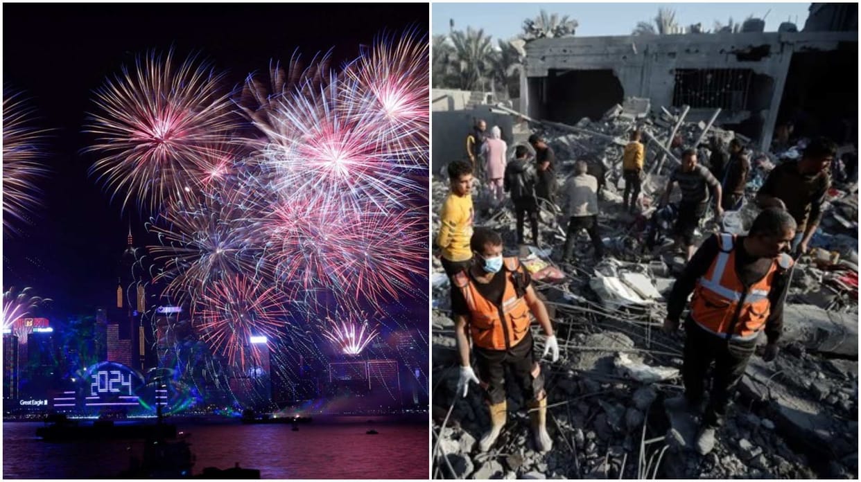 new year 2024 celebration in the world, photos around the world people celebrating 1 january