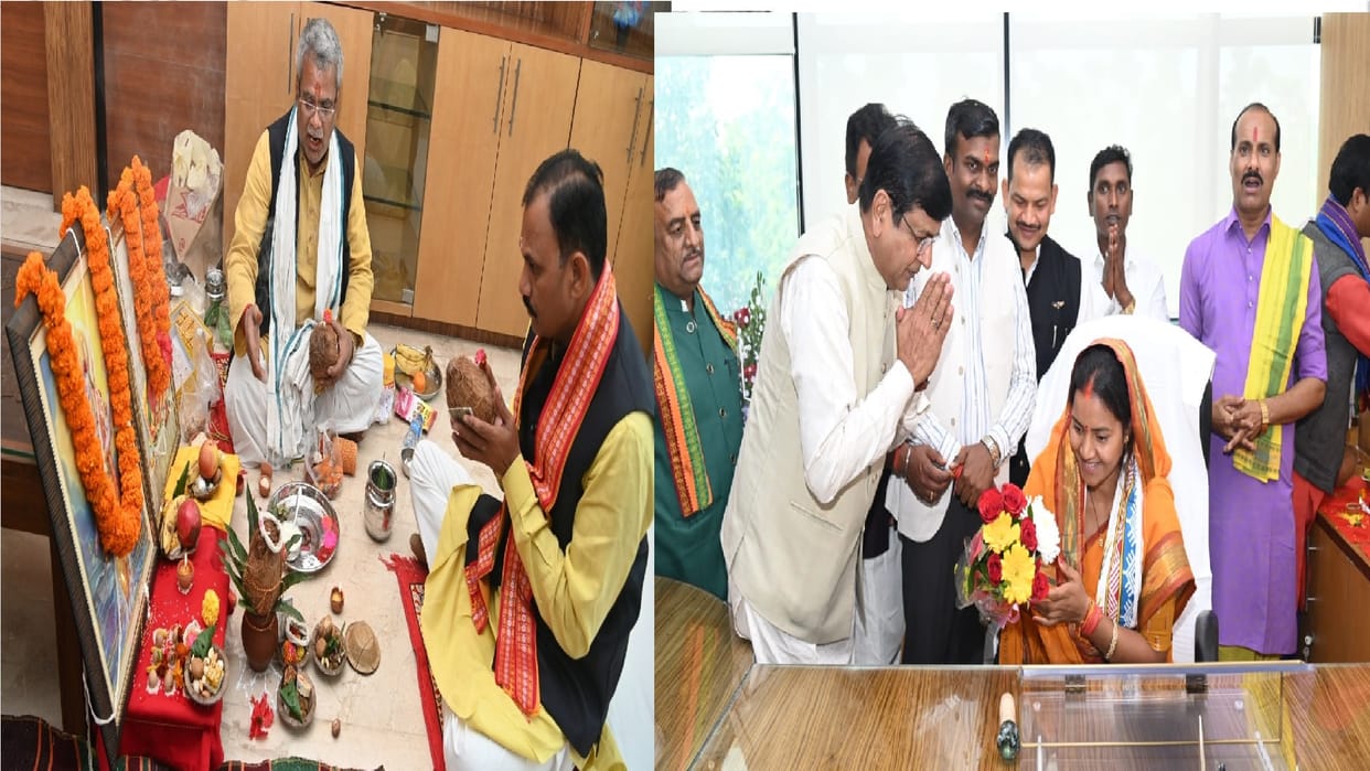 Minister Shyam Bihari Jaiswal and Women and Child Development Minister Lakshmi took charge on New Year