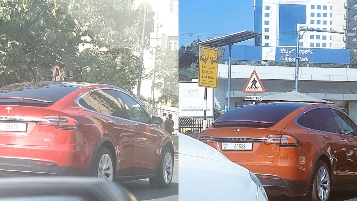 Tesla Model X SUV pictures went viral on social media after seen on Bengaluru roads