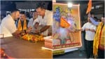 राम मंदिर की प्रतिकृति की पूजा करते  उप मुख्यमंत्री फडणवीस और रोहित शेट्टी