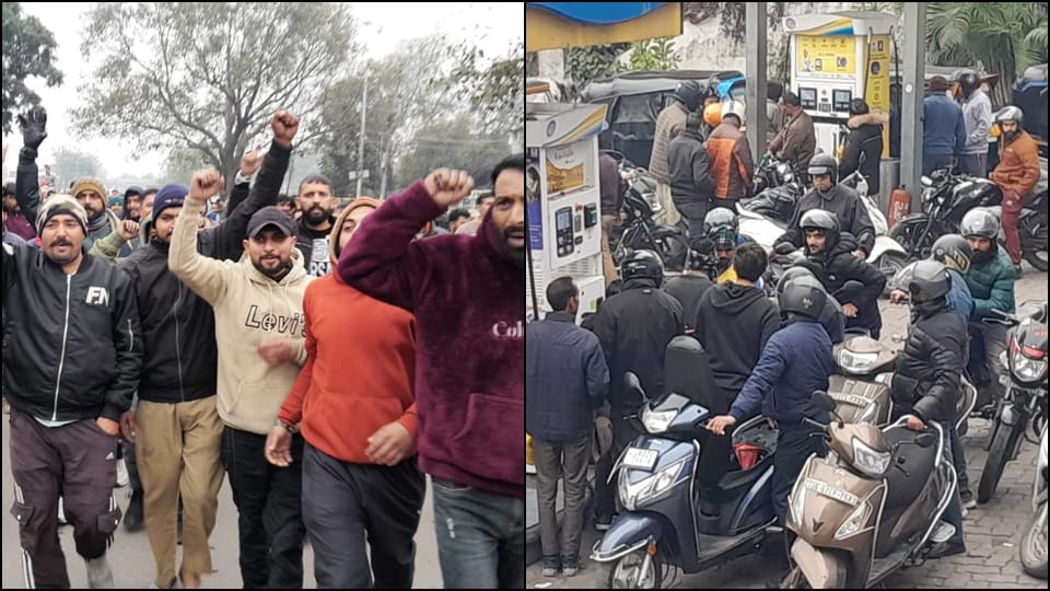 Hit and Run Law Protest in jammu: drivers union took rally in Jammu crowd increased at petrol pumps