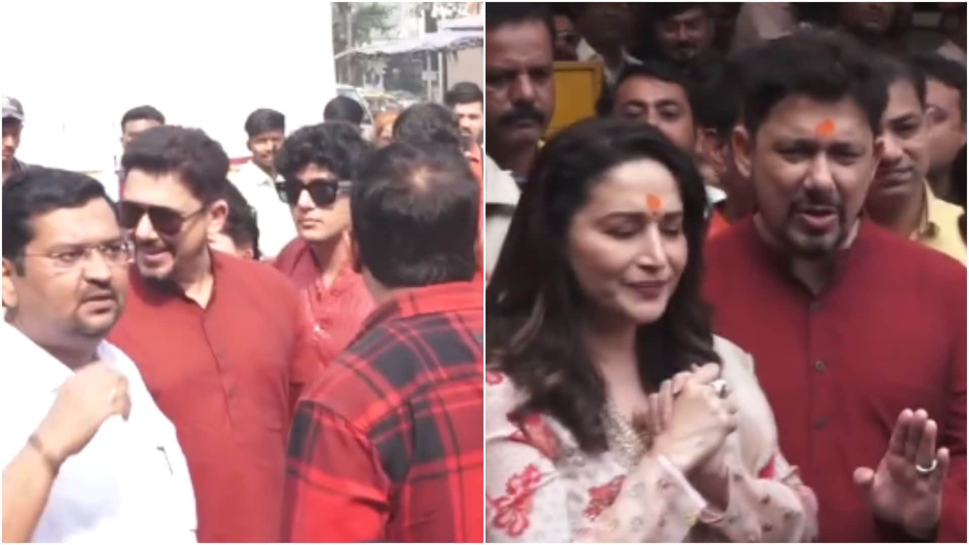 Panchak Actress Madhuri Dixit and Shriram Madhav Nene visit Siddhivinayak Temple with Family to seek Blessing