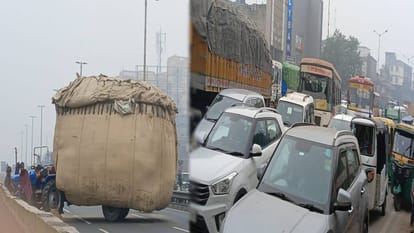 Chaff laden tractor trolley broke down on Sultanganj Pulia flyover on highway in Agra