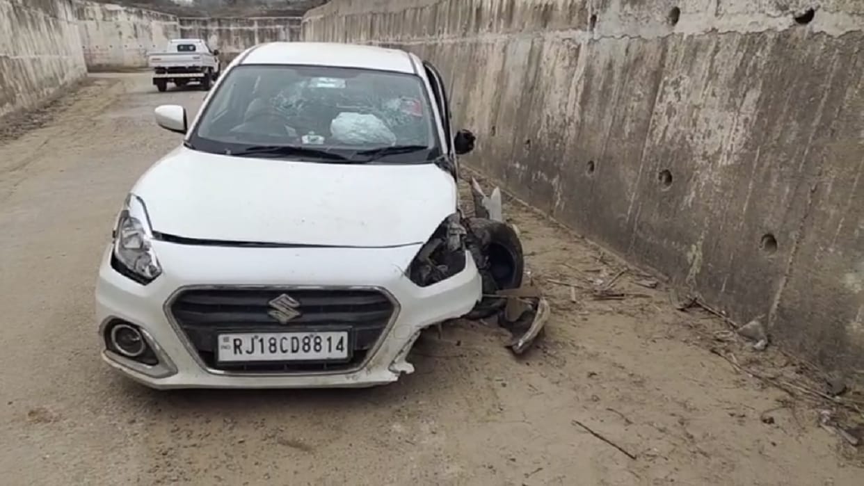 Car collides with pillar of underpass in Mahendragarh, one dead and three seriously injured in road accident